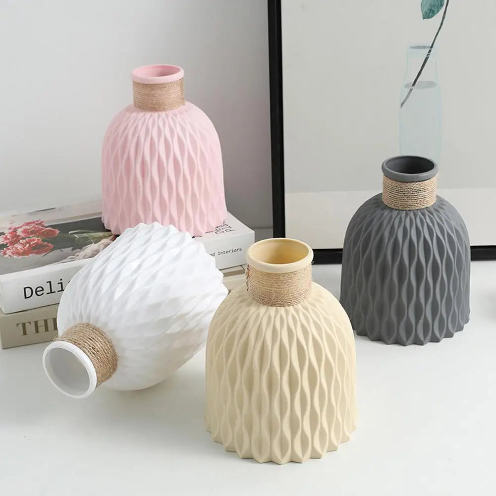 Rope Plastic Vase Flower Arrangement DIY Flowerpot Living Room Porcelain Imitation Flower Ware Home Decoration Ornaments