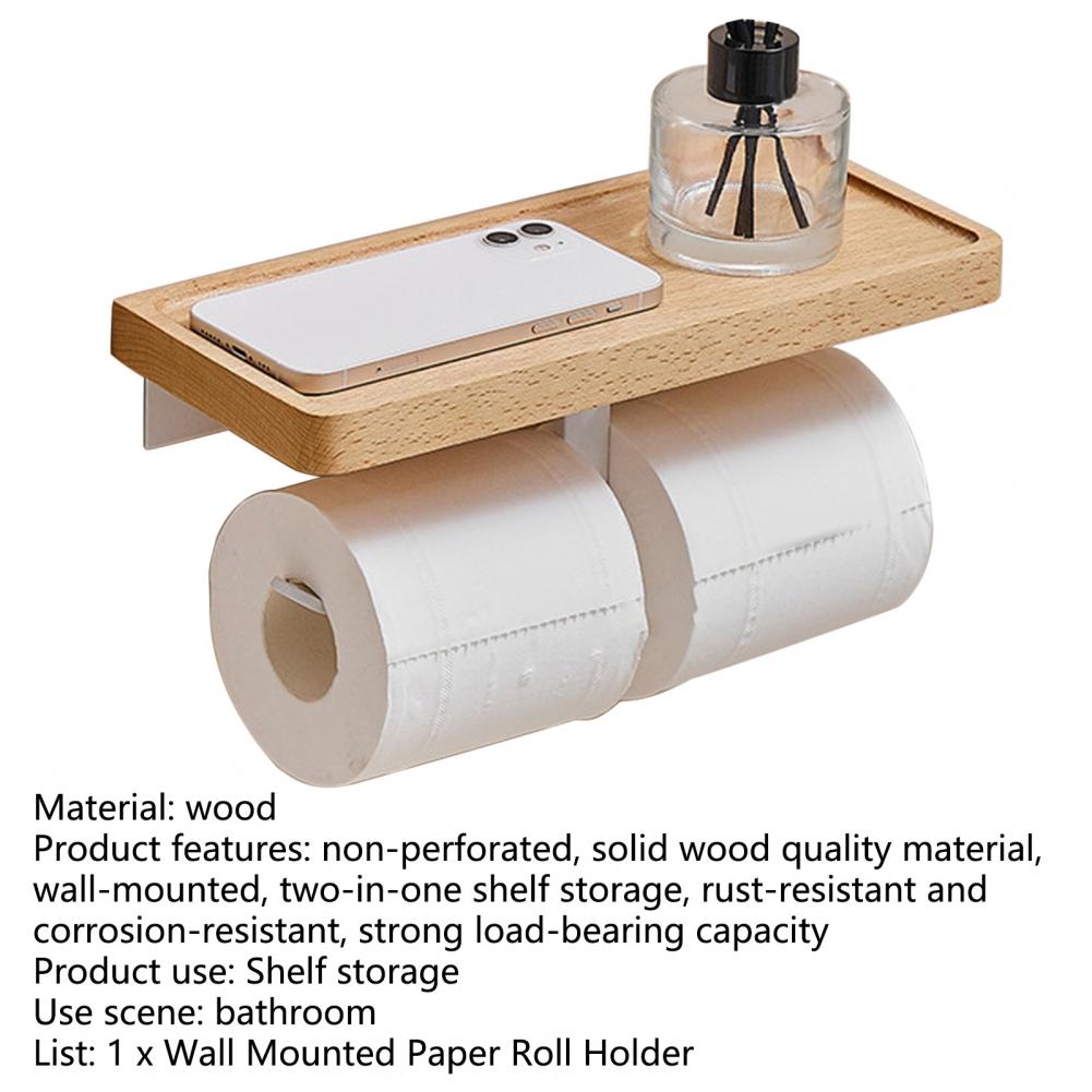 Wooden Tissue Rack Dual Space-saving Durable Hotel Toilet Roll Paper Tissue Holder Bathroom Gadget Accessories