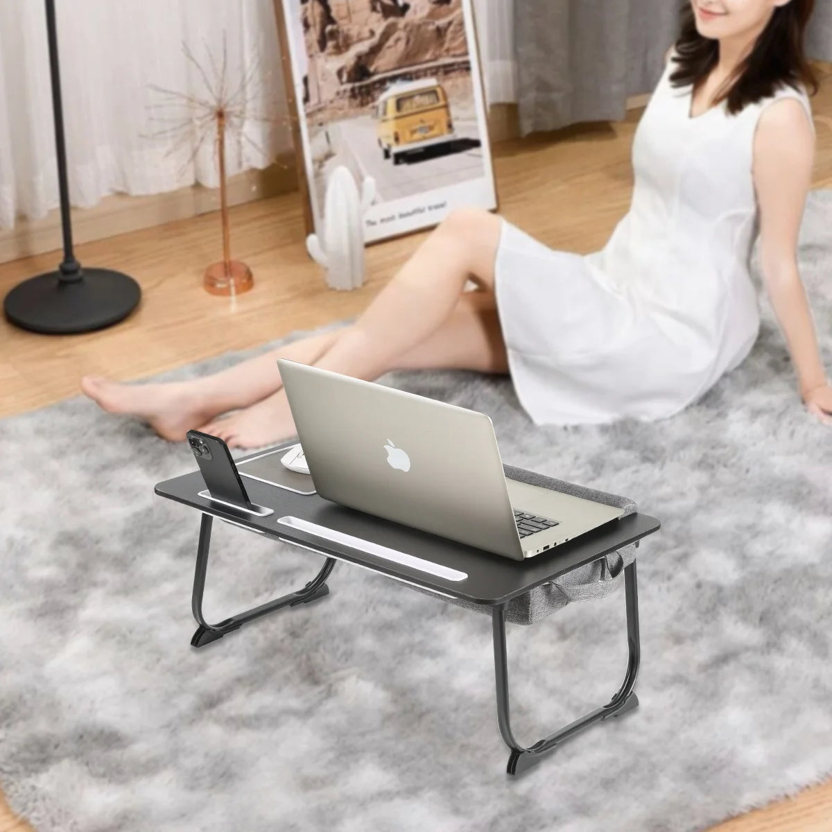 Portable Folding Laptop Bed Table MUMUCC with Cushion Handle Slot for Mouse Pad Wooden Gaming Desk for Computer