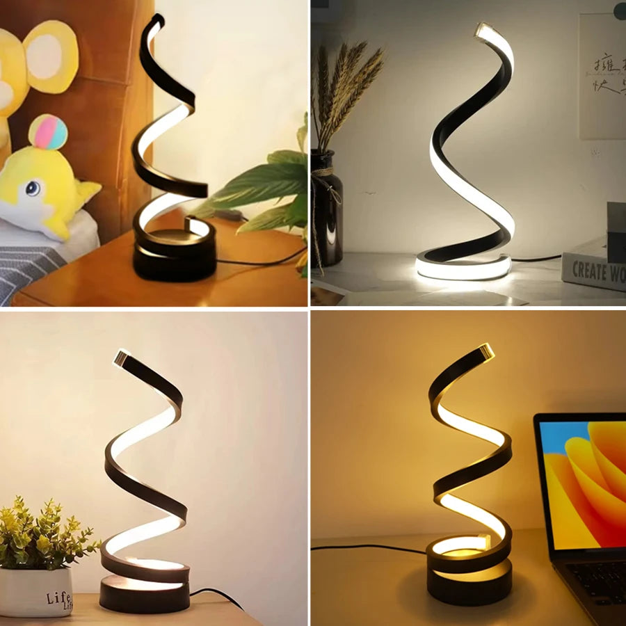 Modern Spiral Dimmable LED Table Lamp Bedroom Bedside Lamps USB Power Button Switch Bedroom Living Room Decorative Table Lamp