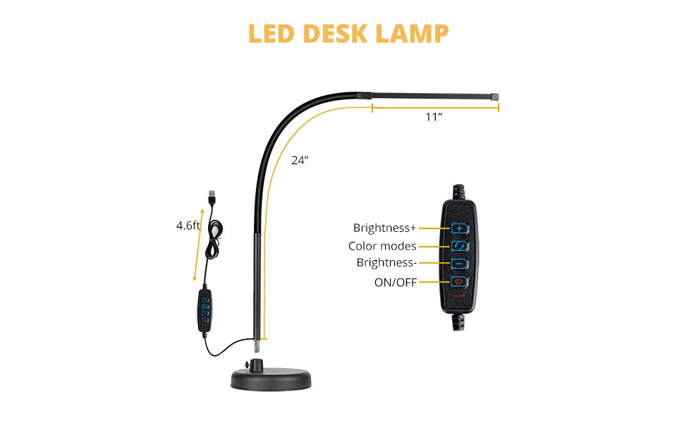 A LOOPITYS LED Desk Lamp with Swing Arm Long Flexible Gooseneck 3 Color Modes USB Adapter for Architect Task Lighting