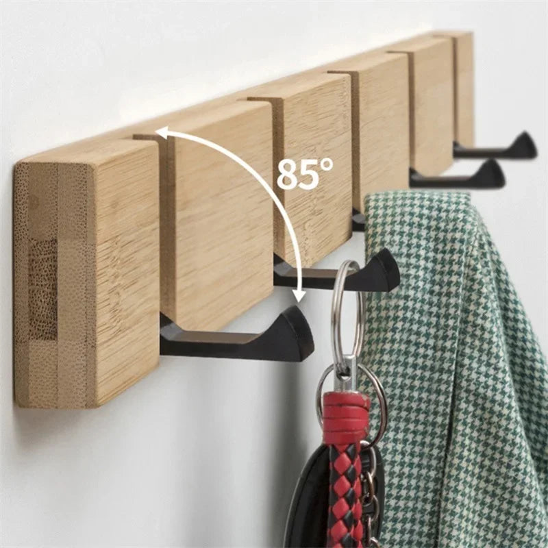 Short Foldable Bamboo Clothes Hooks Eye Catching Wall-mounted Door Hangers Household Coat Towel Shelf for Bathroom Hanging Rack