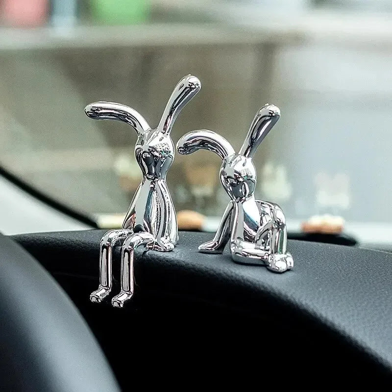 Long-Eared Rabbit Double Statue: Cartoon Decoration for Living Room Bedroom Car Desktop Ornament