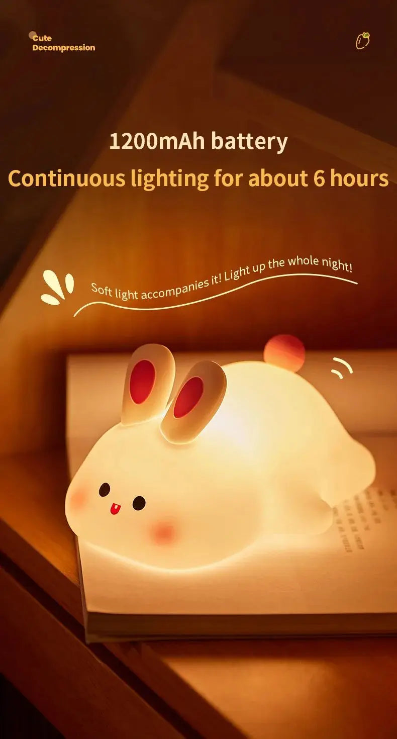 Piggy Bunny Night Light Led Table Lamp for Baby Nursery Room Decor Bedroom Bedside Rechargeable Dimmable Silicone Nightlight