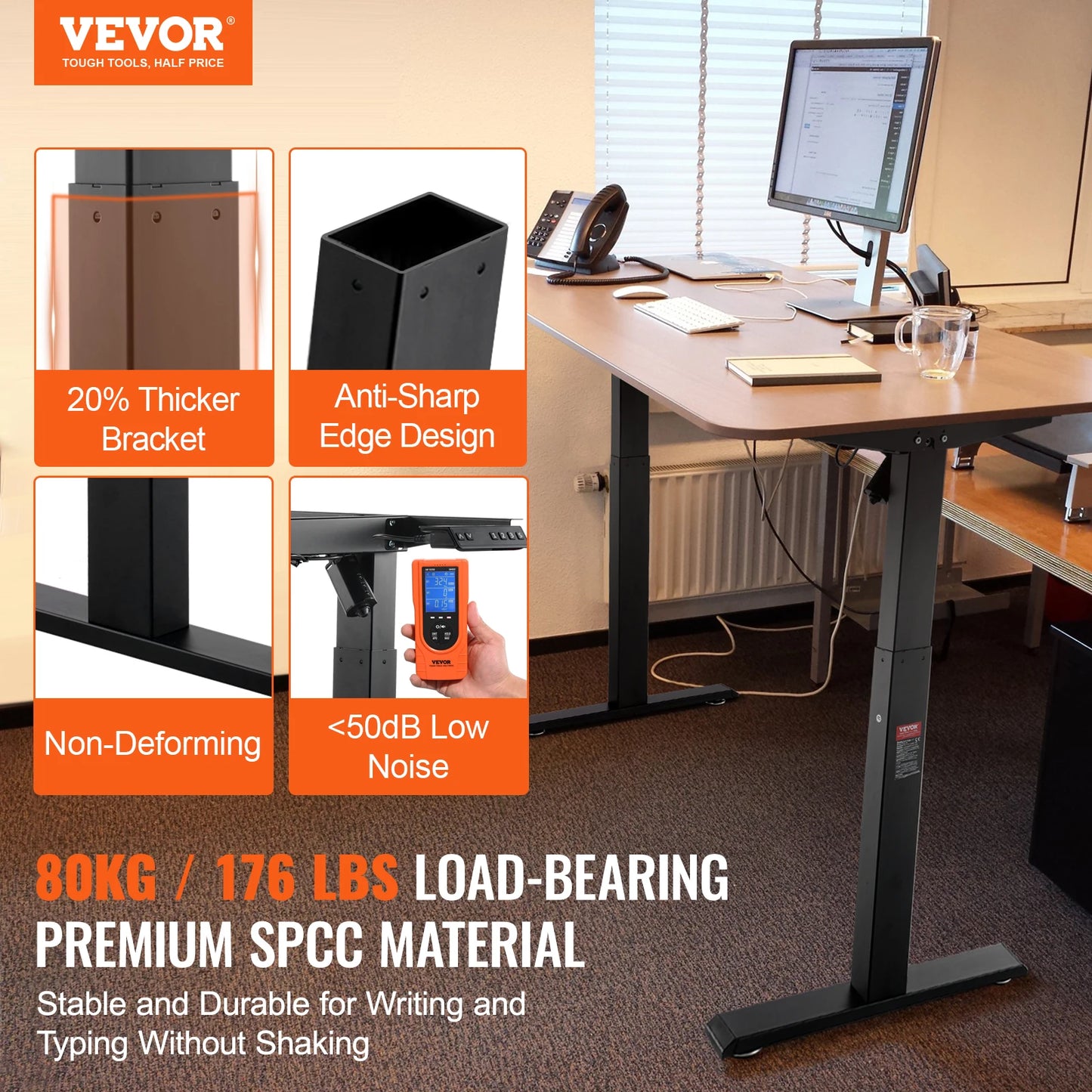 Ergonomic Adjustable Standing Desk Frame by VEVOR 70-117cm Height with Electric Legs for Home Office