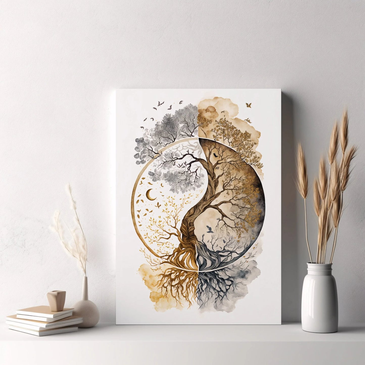 Nordic Tree of Life & Buddha Canvas Prints Modern Buddhist Lotus & Tai Chi Yoga Wall Art Poster for Living Room Spiritual Decor