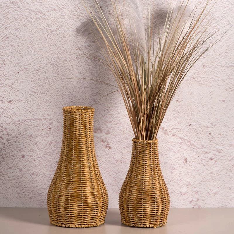 Retro Handmade Woven Vase Imitation Rattan Flower Plant Potted Flower Basket Bouquet Holder Wedding Home Office Table Decorative