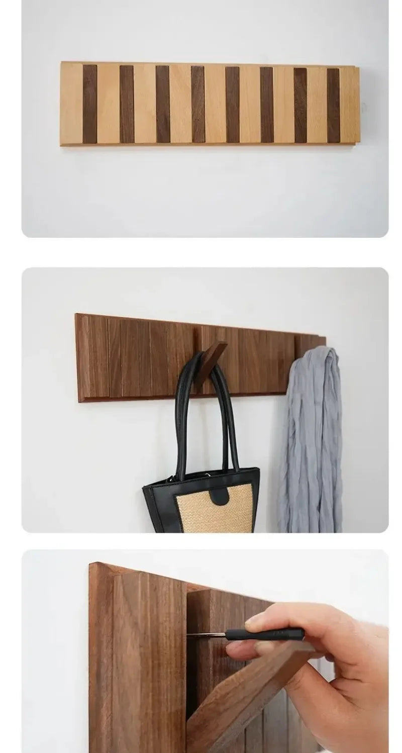 Nordic Walnut Wall Coat Rack Hook Eye-Catching Short Clothes Racks for Home Dressing Rooms Piano Keys Coat Shelves