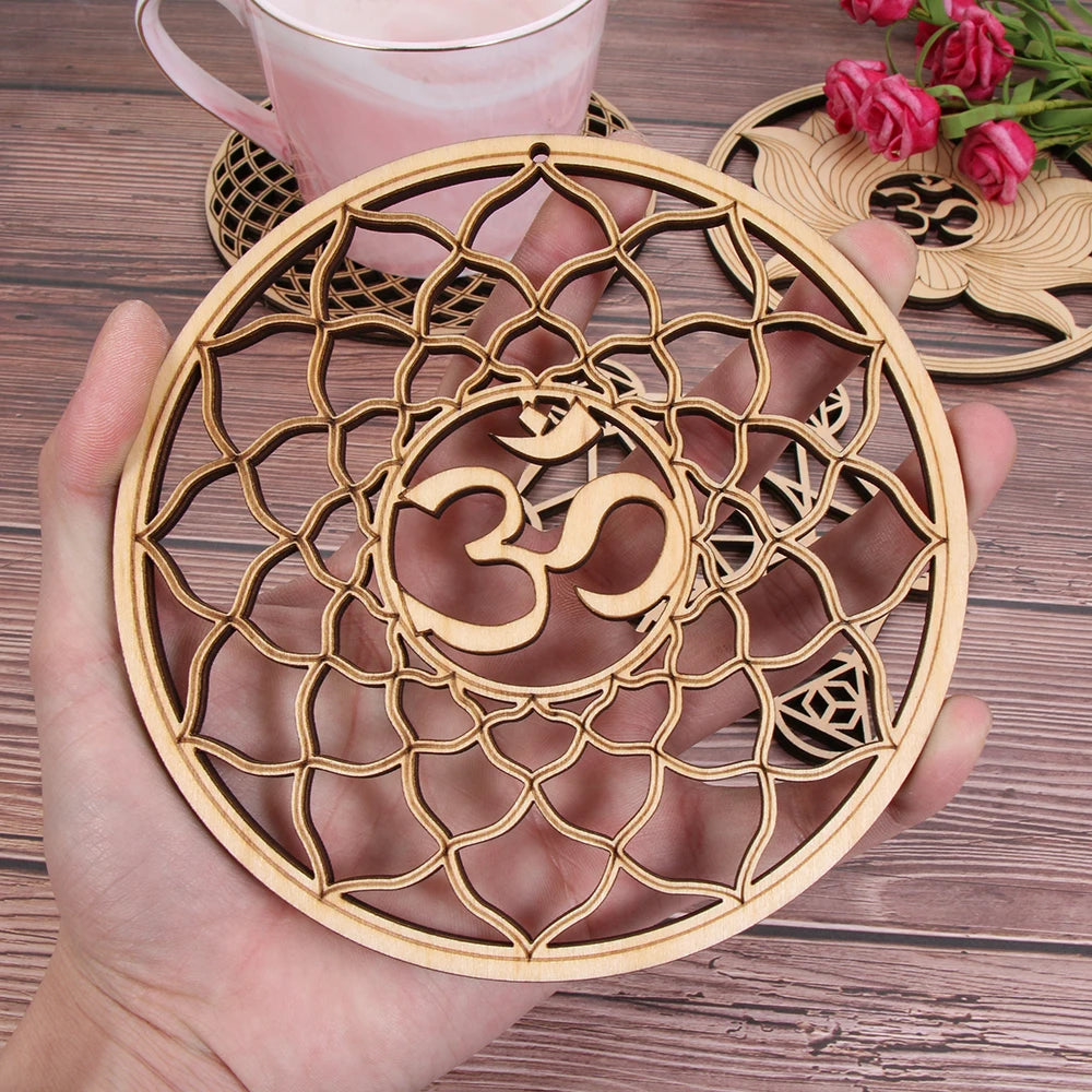 Wooden Wall Art Home Decor Flower Of Life Energy Mat Decorative Boards Crafts Slice Wood Base Coasters Sacred Geometry Ornament