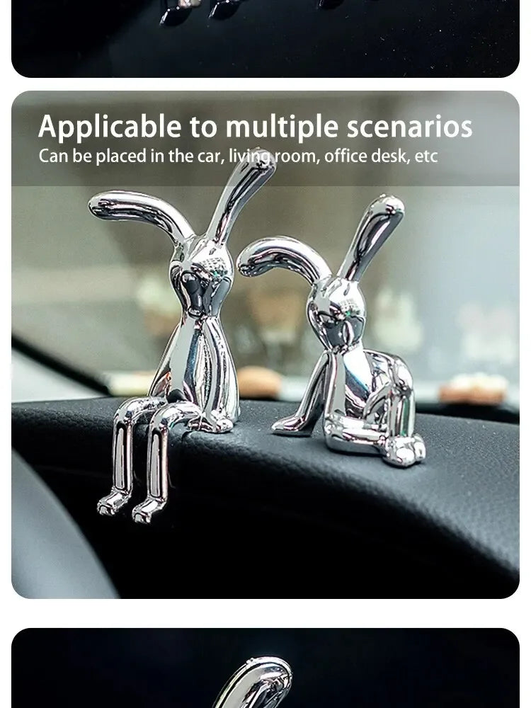 Long-Eared Rabbit Double Statue: Cartoon Decoration for Living Room Bedroom Car Desktop Ornament