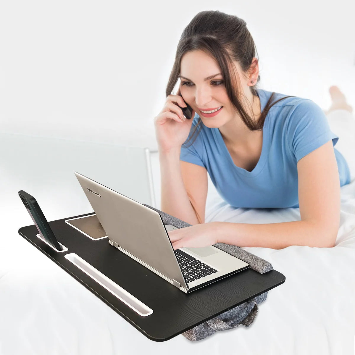 Portable Folding Laptop Bed Table MUMUCC with Cushion Handle Slot for Mouse Pad Wooden Gaming Desk for Computer