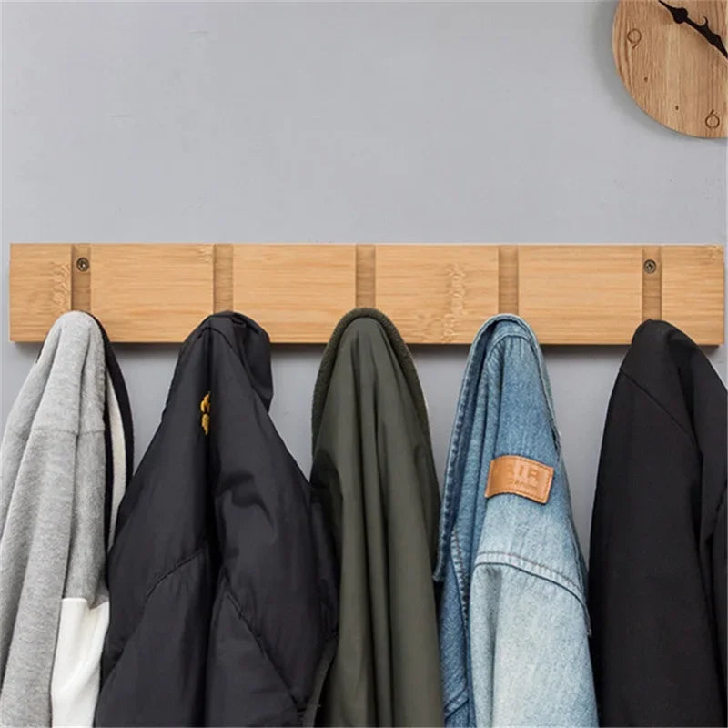 Short Foldable Bamboo Clothes Hooks Eye Catching Wall-mounted Door Hangers Household Coat Towel Shelf for Bathroom Hanging Rack