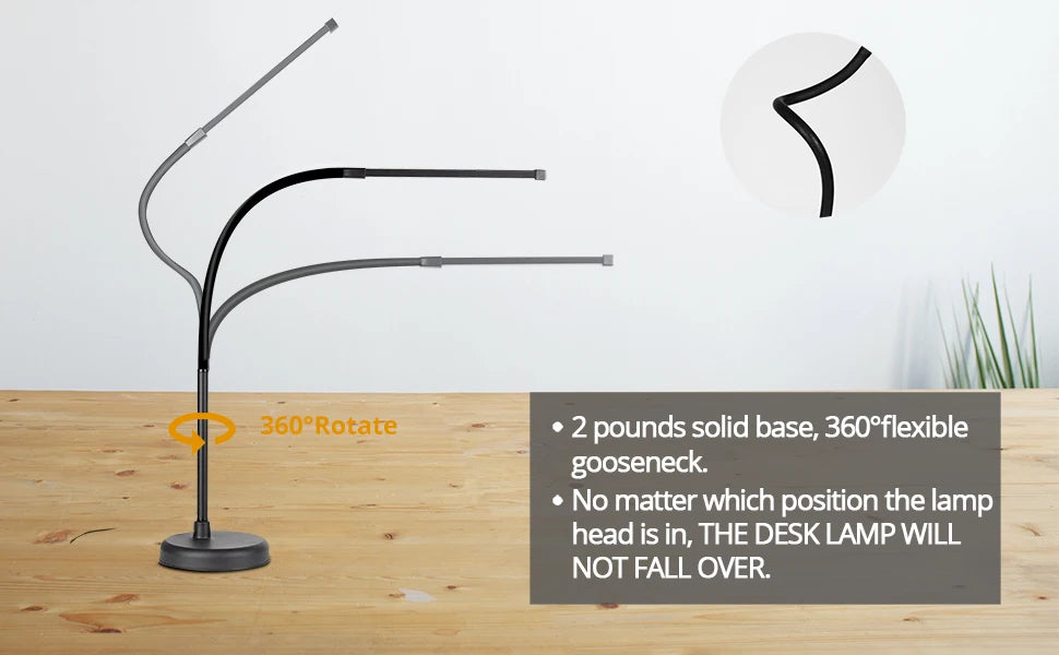 A LOOPITYS LED Desk Lamp with Swing Arm Long Flexible Gooseneck 3 Color Modes USB Adapter for Architect Task Lighting