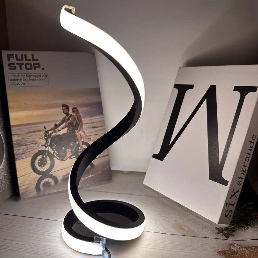 Modern Spiral Dimmable LED Table Lamp Bedroom Bedside Lamps USB Power Button Switch Bedroom Living Room Decorative Table Lamp