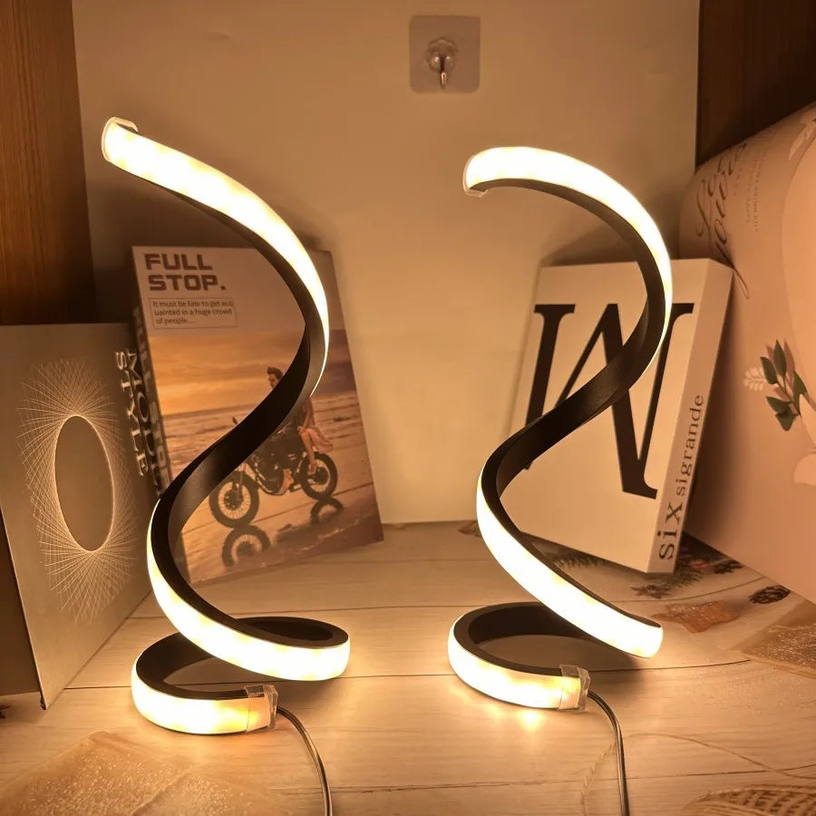 Modern Spiral Dimmable LED Table Lamp Bedroom Bedside Lamps USB Power Button Switch Bedroom Living Room Decorative Table Lamp