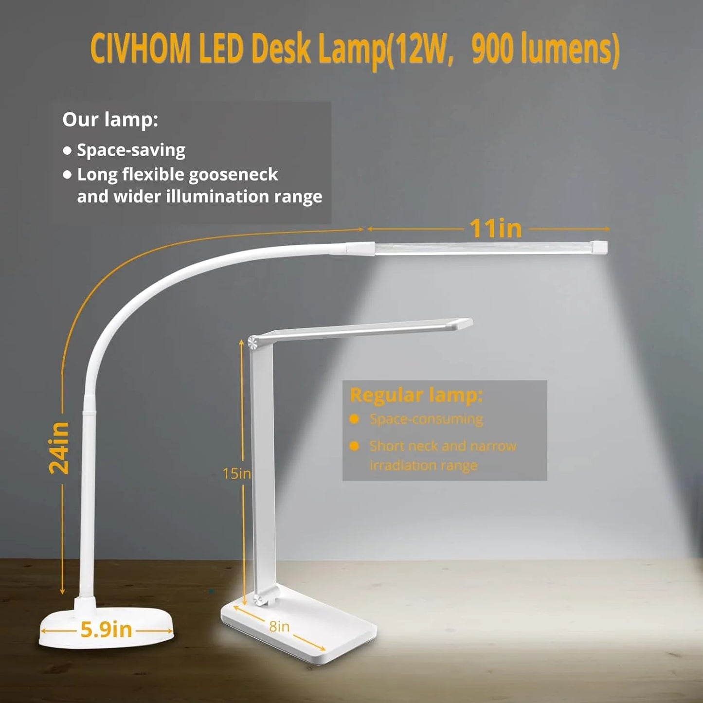 A LOOPITYS LED Desk Lamp with Swing Arm Long Flexible Gooseneck 3 Color Modes USB Adapter for Architect Task Lighting