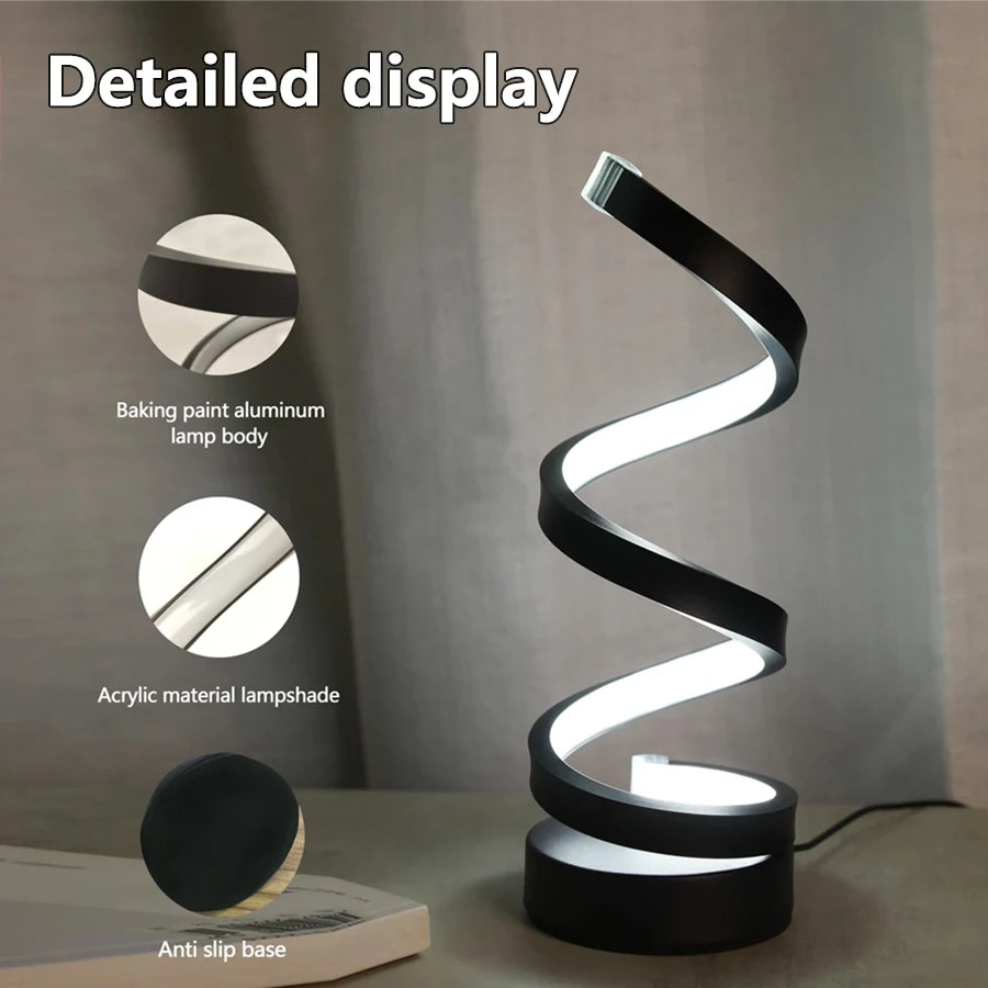 Modern Spiral Dimmable LED Table Lamp Bedroom Bedside Lamps USB Power Button Switch Bedroom Living Room Decorative Table Lamp