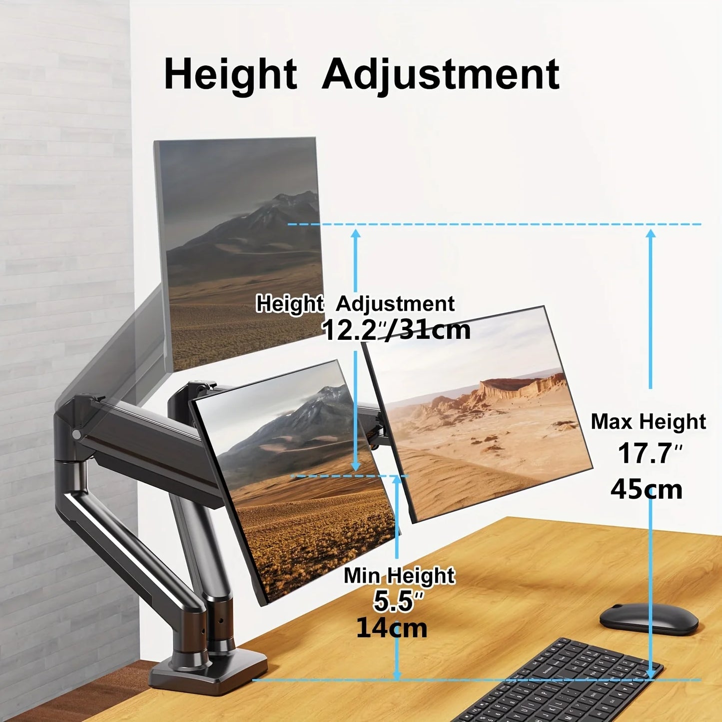 Adjustable Dual Monitor Arm with Gas Spring Monitor Stand for 13-32 Inches Screens Full Motion Eye-Catching Design