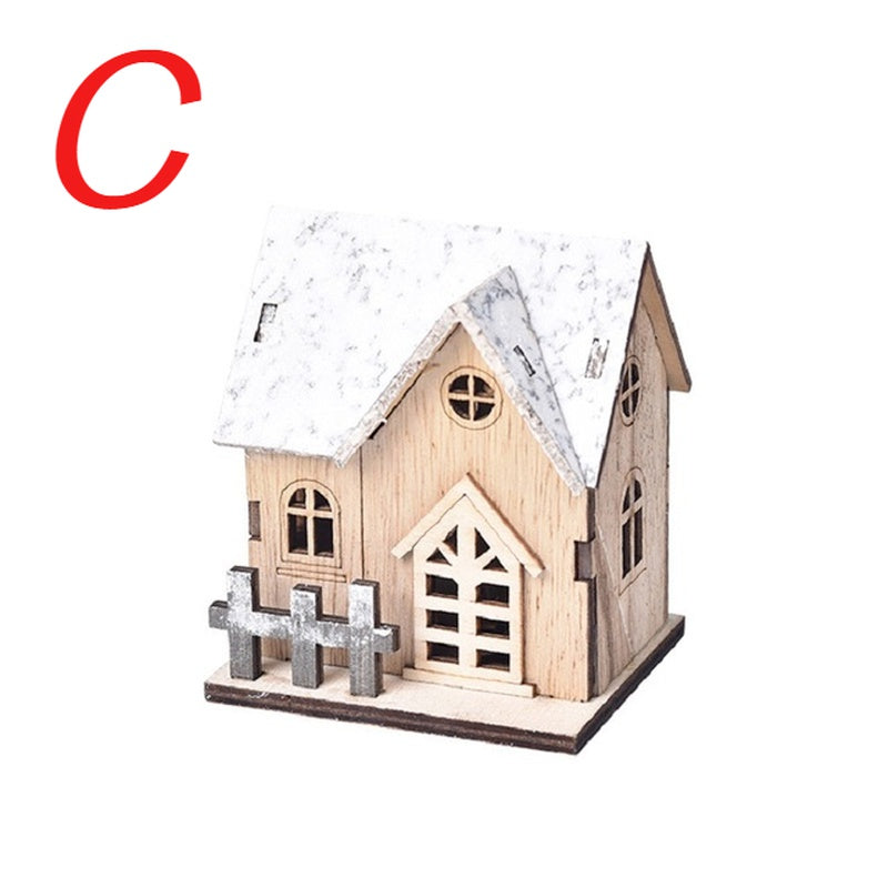 Merry Christmas LED Light Wooden House Decorations for Home DIY Xmas Tree Ornaments Short Eye Catching Kids Gifts New Year