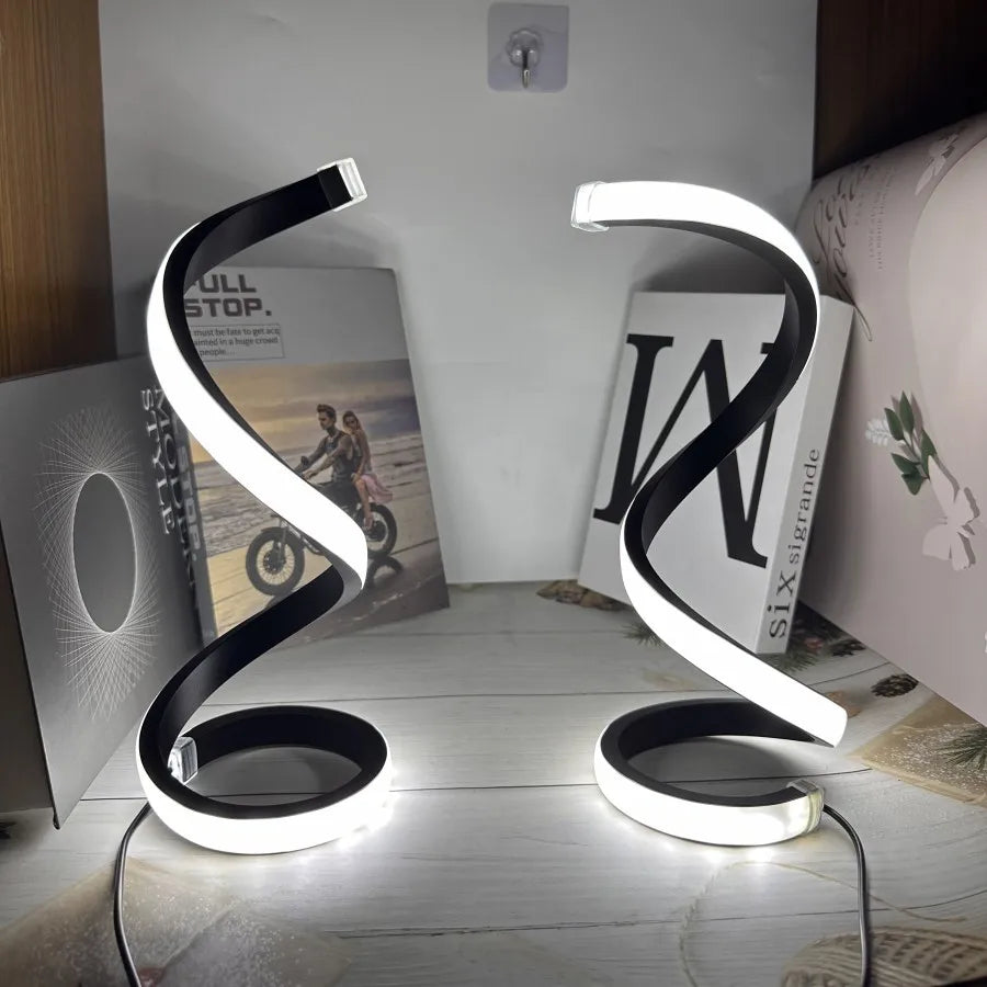 Modern Spiral Dimmable LED Table Lamp Bedroom Bedside Lamps USB Power Button Switch Bedroom Living Room Decorative Table Lamp