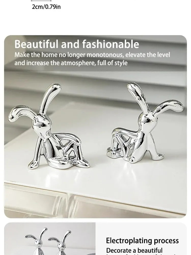 Long-Eared Rabbit Double Statue: Cartoon Decoration for Living Room Bedroom Car Desktop Ornament