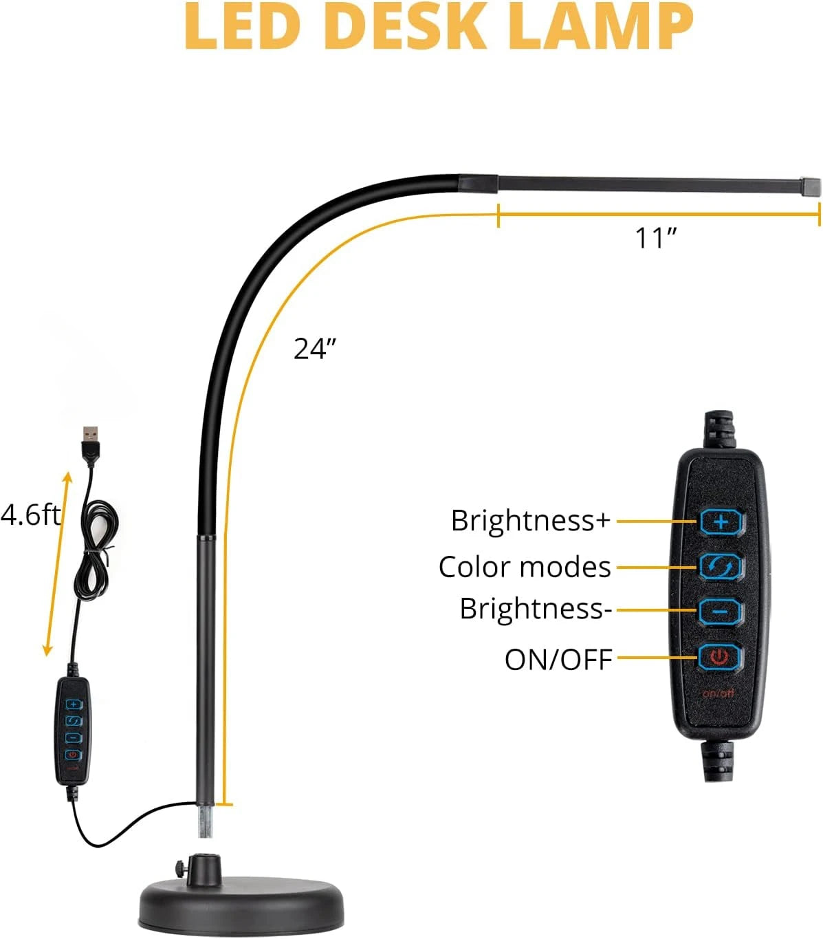 A LOOPITYS LED Desk Lamp with Swing Arm Long Flexible Gooseneck 3 Color Modes USB Adapter for Architect Task Lighting